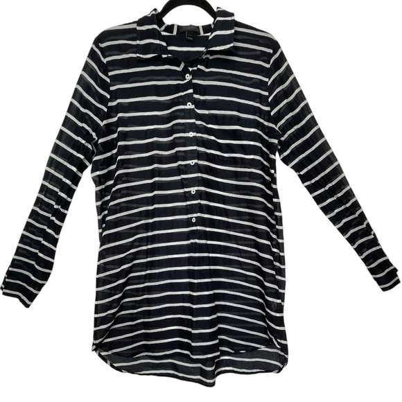 J.Crew Striped Tunic Swimsuit Coverup Sheer Beach Resort Dress -Size Lg - Picture 4 of 12